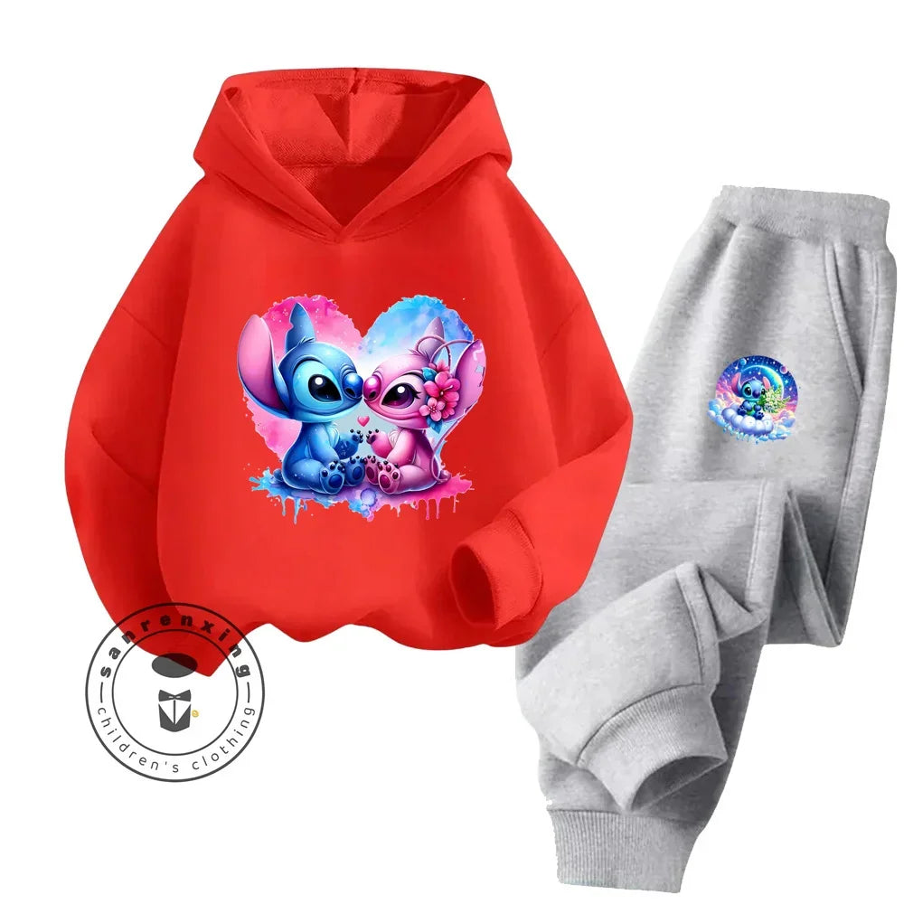 Cartoon Stitch Fall Winter Fashion Kawaii Sports Hoodie Set for Boys Girls Kids with High Quality Wear Resistant Cheap Fashion boys dress