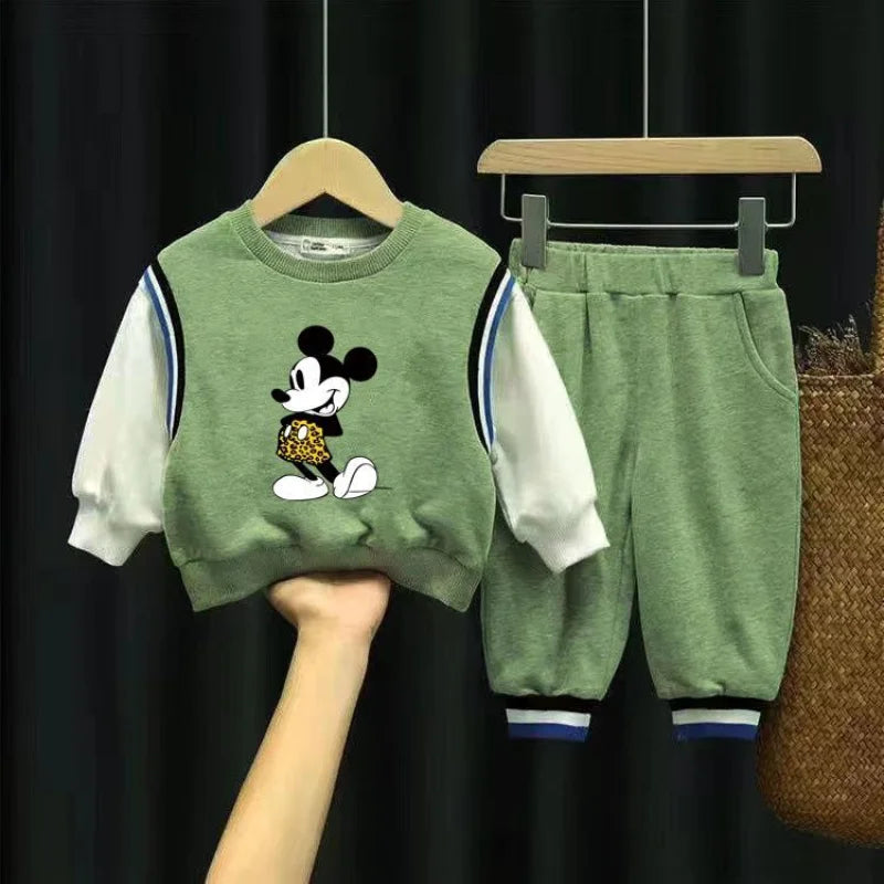 Disney Autumn Children's Clothing Sets Cute Cartoon Mickey Print Boys Sweatshirt and Pants 2 Piece Kids Long Sleeved Tracksuits boys dress