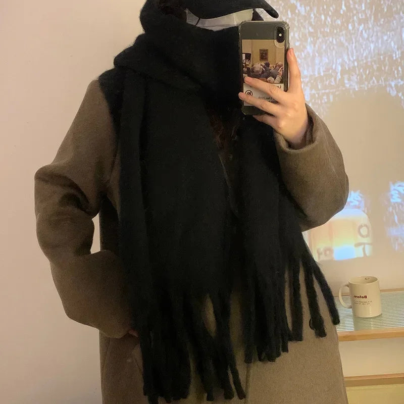 Thickened Solid Color Scarf Women's Winter New 2023 Korean Style Ins Winter Student Versatile Shawl Neck White scarf and shawl