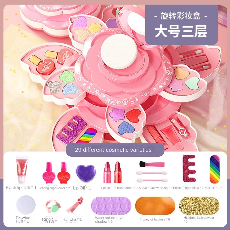 Children's Makeup Box Rotating Opening Cosmetics Toys for Little Girls Princess Makeup Set To Enhance Creativity and Imagination kids makeup