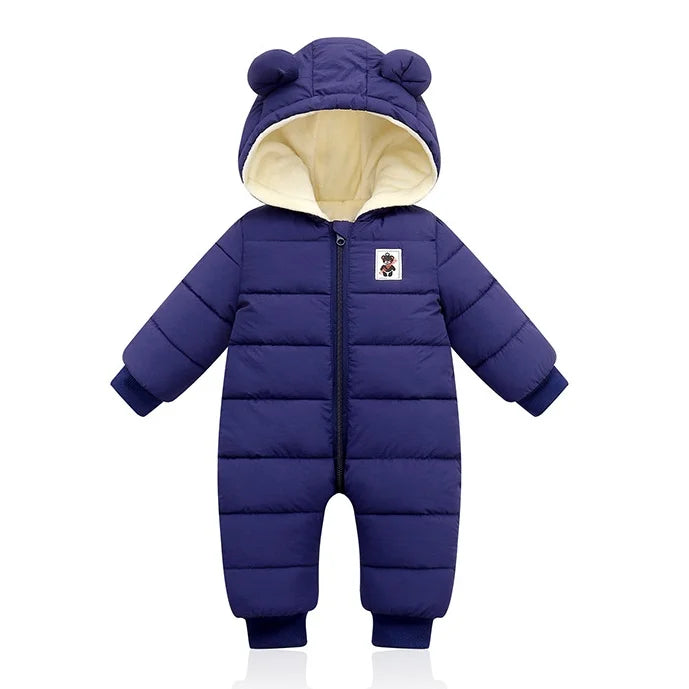 Baby jumpsuit winter new plush and thick hooded down climbing suit for babies to go out and hug clothes, newborn cotton jacket infants boys