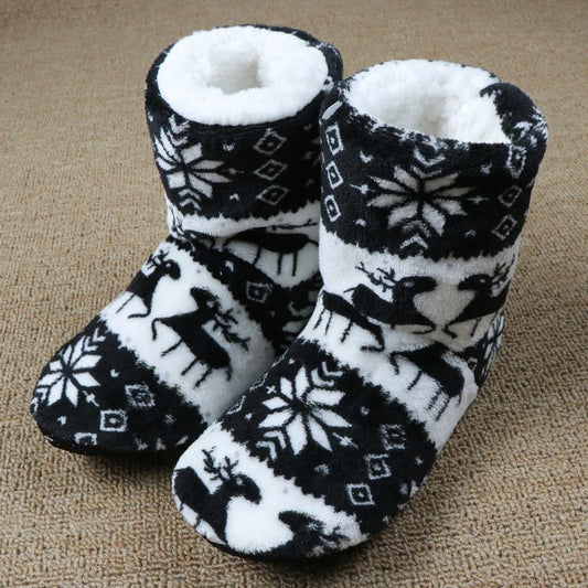 Winter Socks Shoes Woman Home Slippers Christmas Elk Indoor Shoes Warm Contton Slipper Plush Insole Anti-Skid Sole Shoes slipper