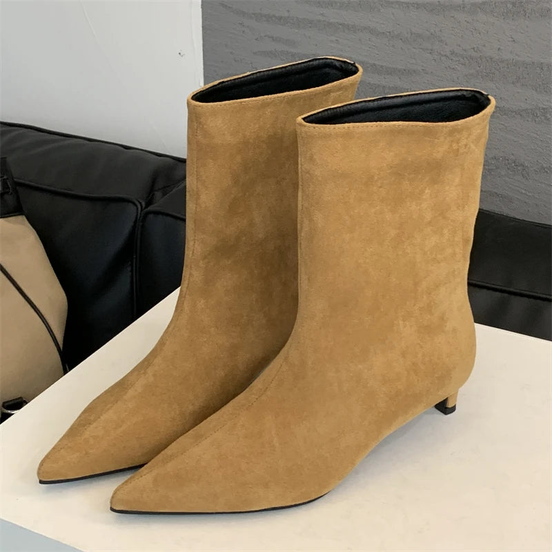 Autumn Winter Pointed Toe Ankle  Boots Women Designer Vintage Thin Low Heel Shoes Modern SHort Botas Zapatos De Mujer ankle boots