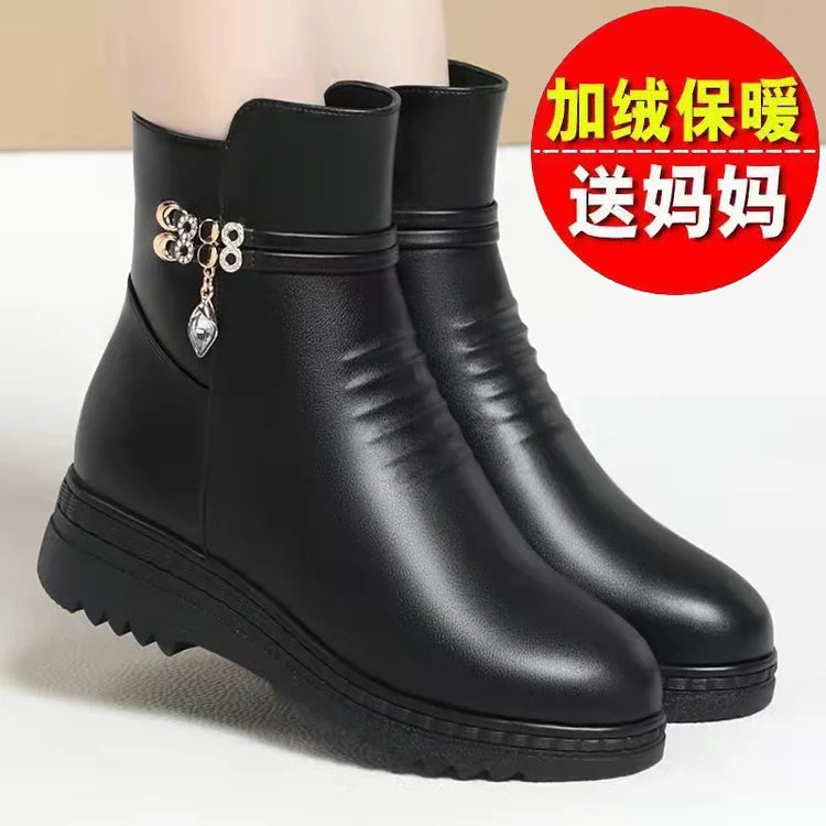 Women Winter Casual Platform Block High Heels Ankle Boots Female Suede Fleece Zipper Buckle Warm Snow Boots Shoes ankle boots