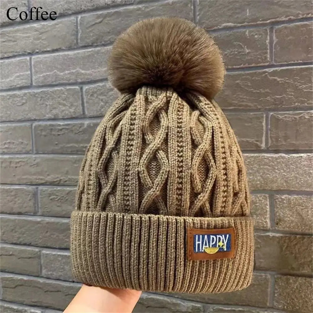 Fashion Women Pompoms Hat Hairball Hat Thickened Winter Warm Hat Stylish Beanie Hats Casual Outdoor Knitted Caps