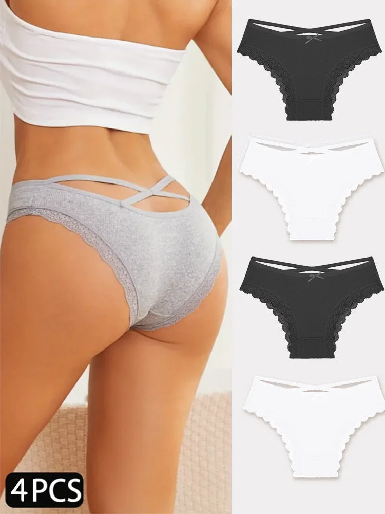 4PCS Women's Cotton Briefs Sexy Female Underpants Elasticity Comfortable Underwear Panties Lingerie S-XL  Solid Color Intimate undergarments