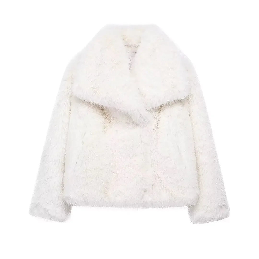 Woman Autumn Winter Faux Fur Coat Plush Fluffy Women's Jacket New in Outerwears White Red Gray Black Wool Blends Coat