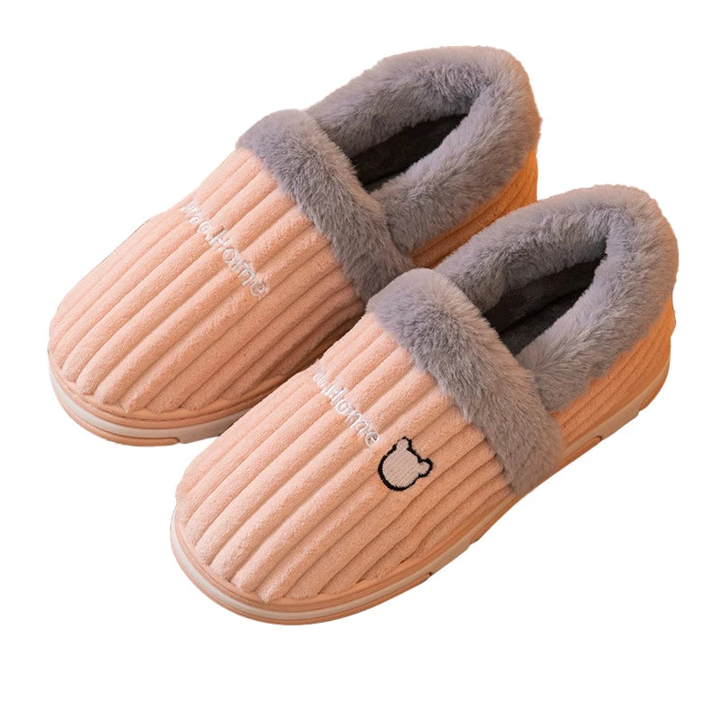 Comwarm New Women Slippers Winter Warm Plush Fur Antiskid Cloud Slippers Outdoor Breathable Thick Flat Sole Soft Home Slipper