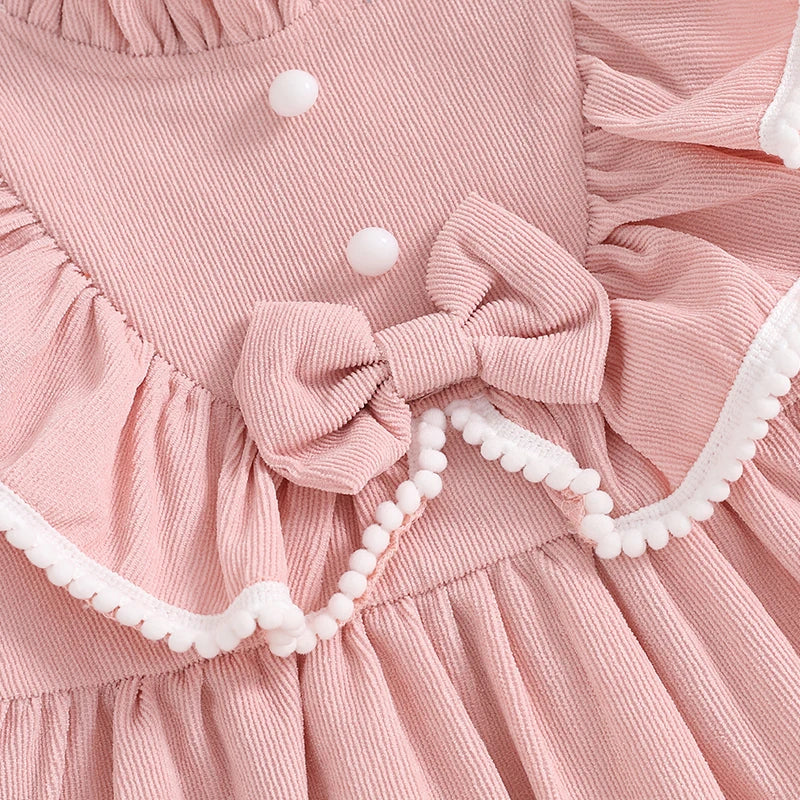 Children's Clothing Kids Girls Princess Dresses Elegant Ruffles Long Sleeve Bowknot Party A-line Dress