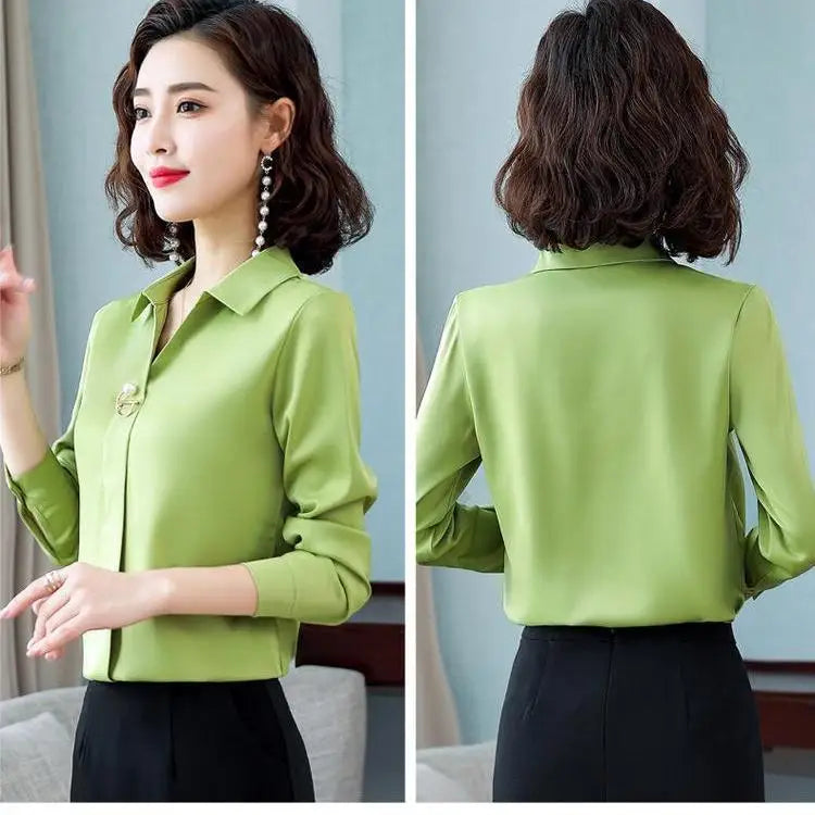 Temperament Mid Sleeved High End Professional Women's Chiffon Shirt Spring Autumn New Long Sleeved Western Style Top