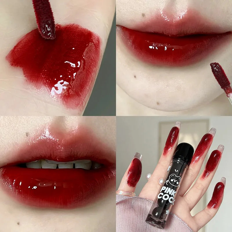 Punk Juice Red Lipgloss Black Mirror Glass Water Light Clear Lip Glaze Waterproof Non Stick Liquid Lipstick Nude Lip Tint Makeup  lips