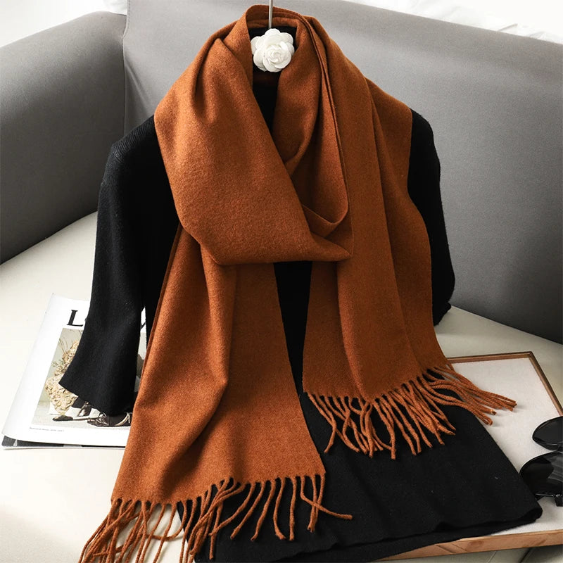 New 62 Color Winter Scarf For Women Long Warm Cashmere Scarves Hijab Solid Lady Shawl Wrap Female Pashmina Bandana Head Scarfs scarf and shawl