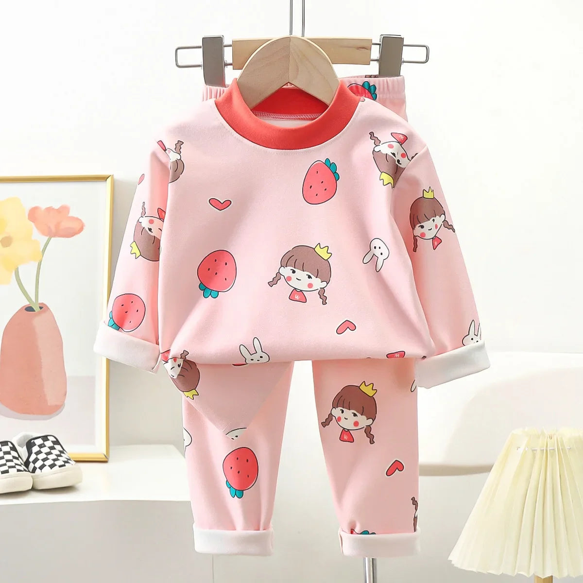 New Kids Autumn Warm Pajamas Boys Girls Cute Cartoon Bear Long Sleeve T-Shirt Top + Pants Baby Sleepwear Underwear Clothing Sets night wear girls