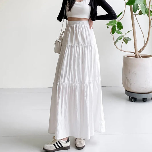 New White Long Skirts for Women Summer Y2k Clothes Korean Fashion High Waist Harajuku Elegant Casual Dance Pink Skirt