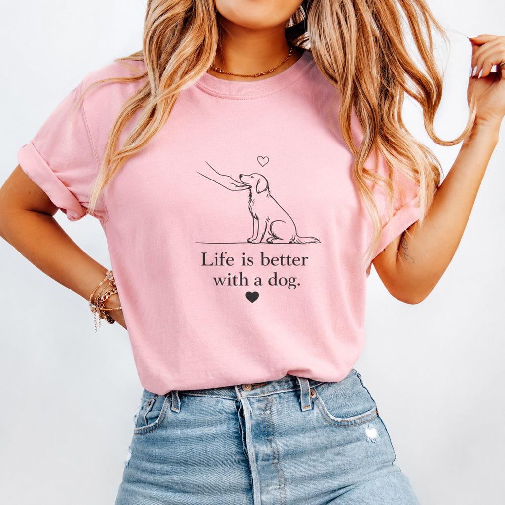 Life Is Better With a Dog tee | Dog Outline Illustration T-Shirt| Dog lover T-Shirt| Pet lover T-Shirt