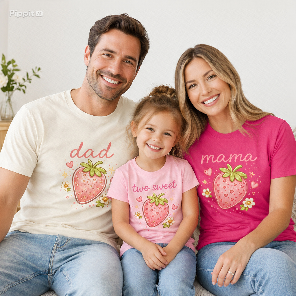 Mama Strawberry Tee | Cute Pink Strawberry Illustration, Mom Shirt
