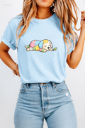 Patchwork Puppy Sleeping Tee | Cute Dog Illustration, Pastel Patchwork