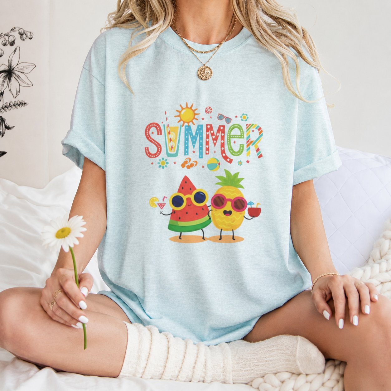 Summer Fruit Friends T-Shirt | Watermelon Pineapple Cute Graphic Tee